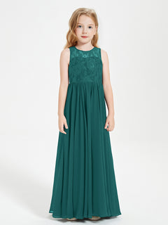 Long Junior Bridesmaid Dresses Illusion Lace Top Peacock