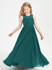 Long Junior Bridesmaid Dresses Illusion Lace Top Peacock