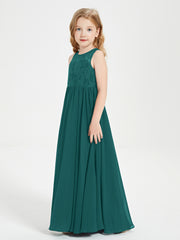 Long Junior Bridesmaid Dresses Illusion Lace Top Peacock