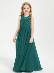 Long Junior Bridesmaid Dresses Illusion Lace Top Peacock