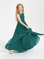 Long Junior Bridesmaid Dresses Illusion Lace Top Peacock