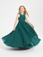 Long Junior Bridesmaid Dresses Illusion Lace Top Peacock
