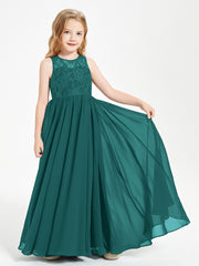 Long Junior Bridesmaid Dresses Illusion Lace Top Peacock