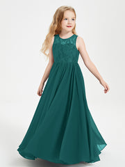 Long Junior Bridesmaid Dresses Illusion Lace Top Peacock