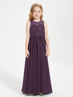 Long Junior Bridesmaid Dresses Illusion Lace Top Plum