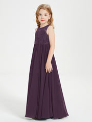 Long Junior Bridesmaid Dresses Illusion Lace Top Plum