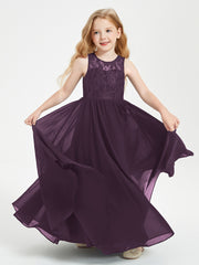 Long Junior Bridesmaid Dresses Illusion Lace Top Plum