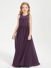 Long Junior Bridesmaid Dresses Illusion Lace Top Plum
