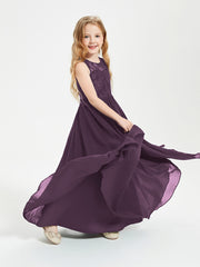 Long Junior Bridesmaid Dresses Illusion Lace Top Plum