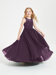 Long Junior Bridesmaid Dresses Illusion Lace Top Plum
