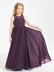 Long Junior Bridesmaid Dresses Illusion Lace Top Plum