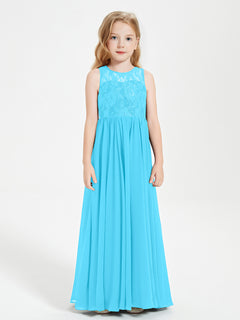 Long Junior Bridesmaid Dresses Illusion Lace Top Pool