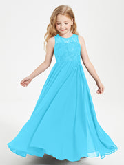 Long Junior Bridesmaid Dresses Illusion Lace Top Pool