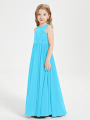 Long Junior Bridesmaid Dresses Illusion Lace Top Pool