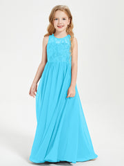 Long Junior Bridesmaid Dresses Illusion Lace Top Pool