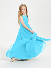 Long Junior Bridesmaid Dresses Illusion Lace Top Pool