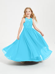 Long Junior Bridesmaid Dresses Illusion Lace Top Pool