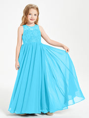 Long Junior Bridesmaid Dresses Illusion Lace Top Pool