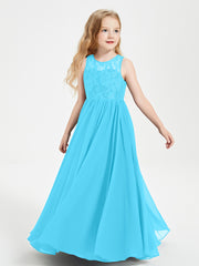 Long Junior Bridesmaid Dresses Illusion Lace Top Pool