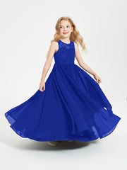 Long Junior Bridesmaid Dresses Illusion Lace Top Royal Blue