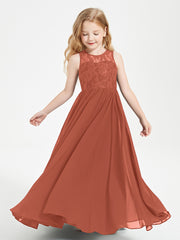 Long Junior Bridesmaid Dresses Illusion Lace Top Rust