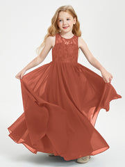 Long Junior Bridesmaid Dresses Illusion Lace Top Rust