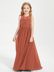 Long Junior Bridesmaid Dresses Illusion Lace Top Rust