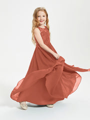 Long Junior Bridesmaid Dresses Illusion Lace Top Rust