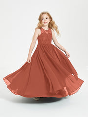 Long Junior Bridesmaid Dresses Illusion Lace Top Rust