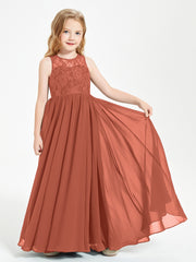 Long Junior Bridesmaid Dresses Illusion Lace Top Rust