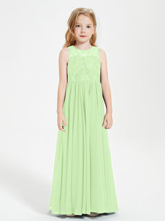 Long Junior Bridesmaid Dresses Illusion Lace Top Sage