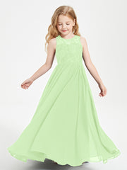 Long Junior Bridesmaid Dresses Illusion Lace Top Sage