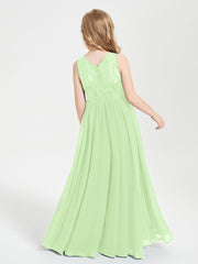 Long Junior Bridesmaid Dresses Illusion Lace Top Sage