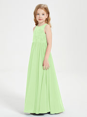 Long Junior Bridesmaid Dresses Illusion Lace Top Sage