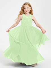 Long Junior Bridesmaid Dresses Illusion Lace Top Sage