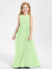 Long Junior Bridesmaid Dresses Illusion Lace Top Sage