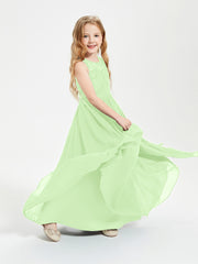 Long Junior Bridesmaid Dresses Illusion Lace Top Sage