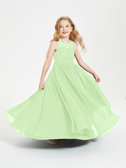 Long Junior Bridesmaid Dresses Illusion Lace Top Sage