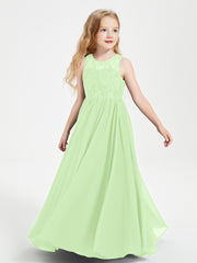 Long Junior Bridesmaid Dresses Illusion Lace Top Sage