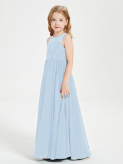 Long Junior Bridesmaid Dresses Illusion Lace Top Sky Blue