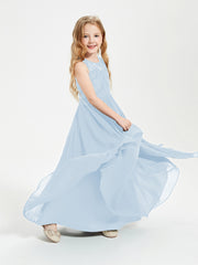 Long Junior Bridesmaid Dresses Illusion Lace Top Sky Blue