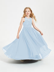 Long Junior Bridesmaid Dresses Illusion Lace Top Sky Blue