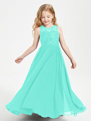 Long Junior Bridesmaid Dresses Illusion Lace Top Spa