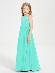 Long Junior Bridesmaid Dresses Illusion Lace Top Spa