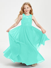 Long Junior Bridesmaid Dresses Illusion Lace Top Spa