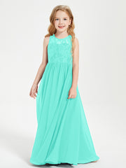 Long Junior Bridesmaid Dresses Illusion Lace Top Spa