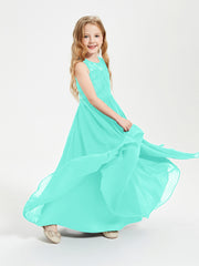 Long Junior Bridesmaid Dresses Illusion Lace Top Spa