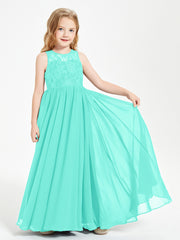 Long Junior Bridesmaid Dresses Illusion Lace Top Spa
