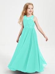 Long Junior Bridesmaid Dresses Illusion Lace Top Spa
