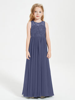 Long Junior Bridesmaid Dresses Illusion Lace Top Stormy